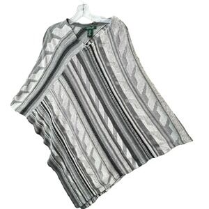 Lauren Ralph Lauren Linen Blend Lightweight Knit Poncho Cape Boho Aztec Festival